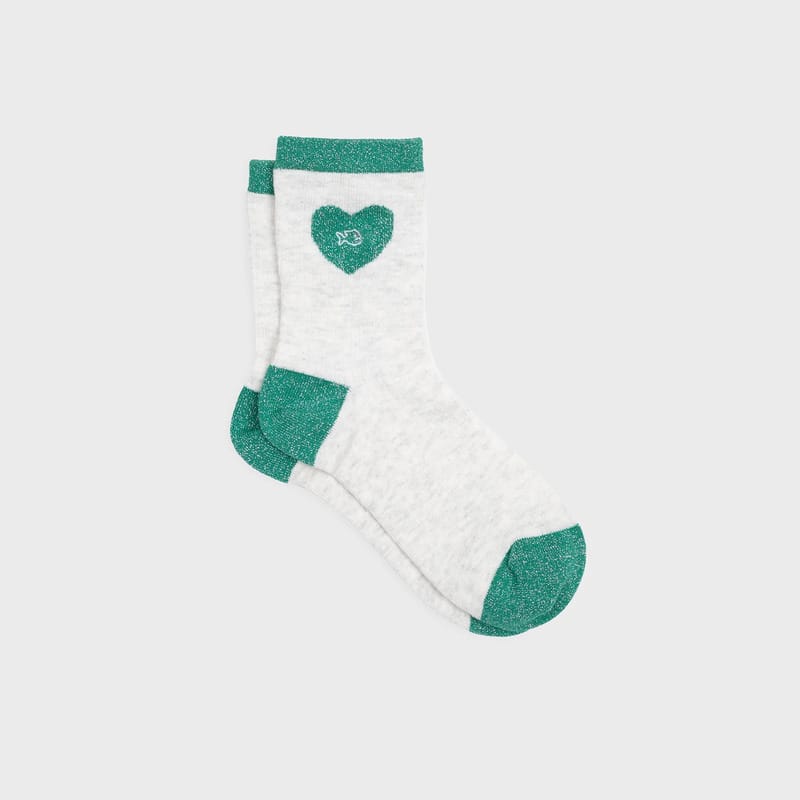 chaussettes en coton peigné coeur blanc et vert