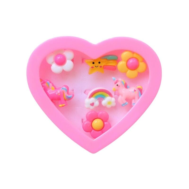 boite coeur 7 bagues licorne et fleurs