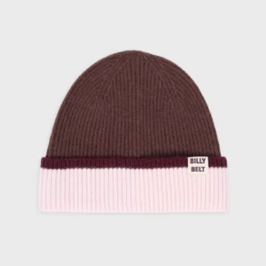 bonnet en laine rose rouge et beige billybelt