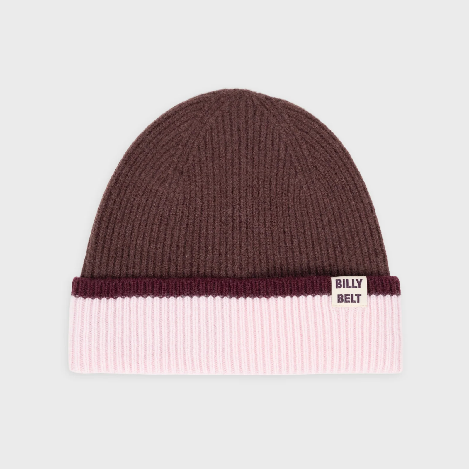 bonnet en laine rose rouge et beige billybelt