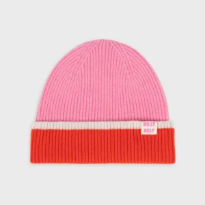 bonnet en laine rose rouge et beige billybelt