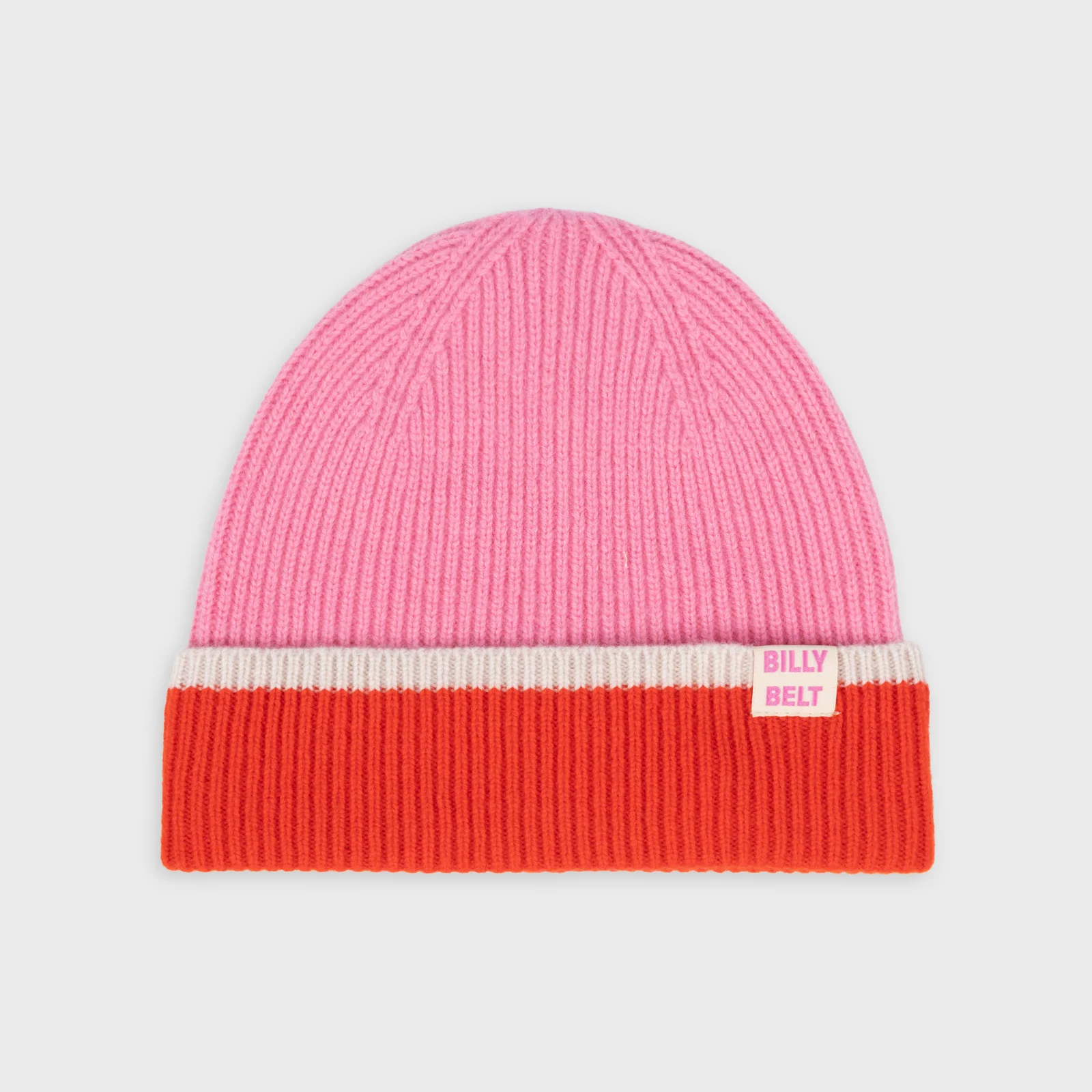 bonnet en laine rose rouge et beige billybelt