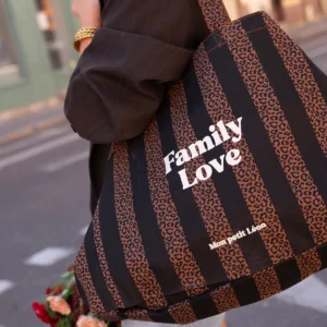 cabas xxl family love rayures lÉopard noir