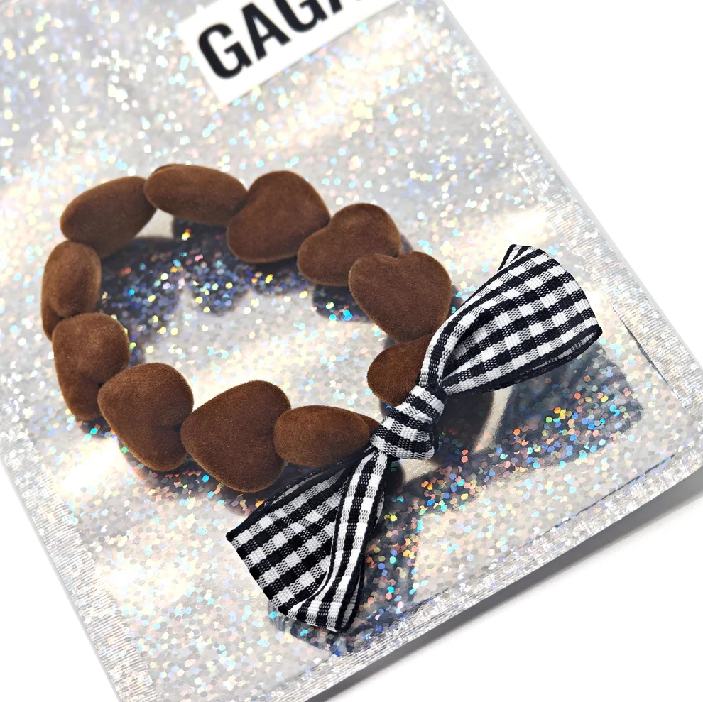 bracelet gaga velours choco et maxi noeud vichy